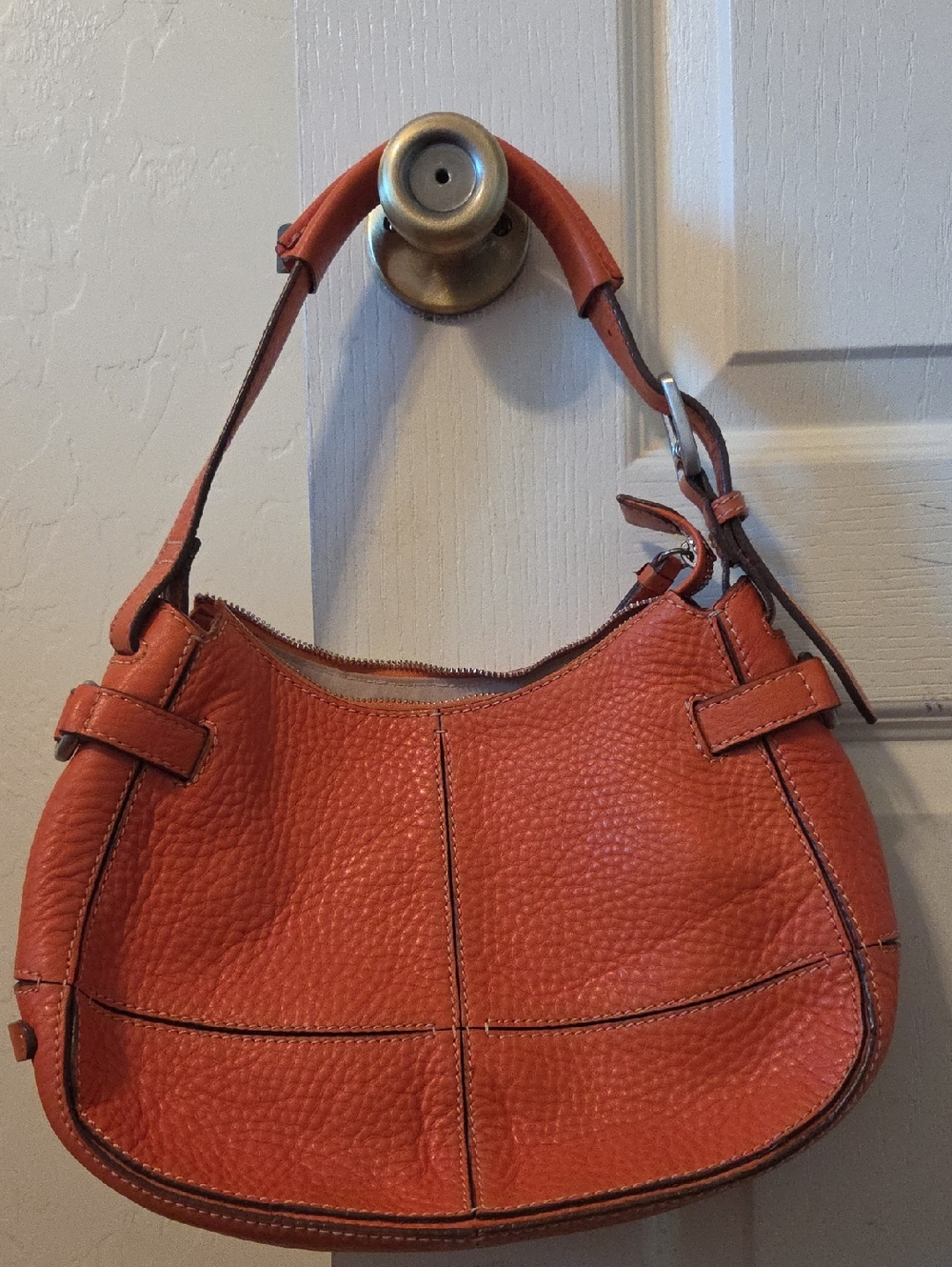 Cole Haan Orange Pebbled Leather Hobo Shoulder Bag